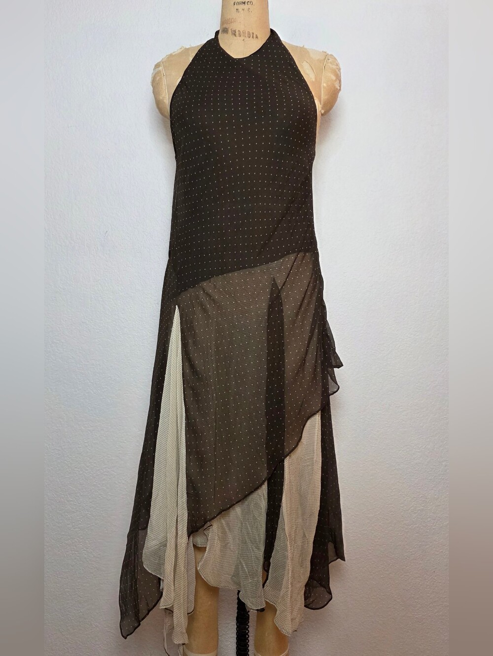 NWT Zara Collection Brown Polka Dot Asymmetrical Combination Midi Dress - Picture 9 of 14